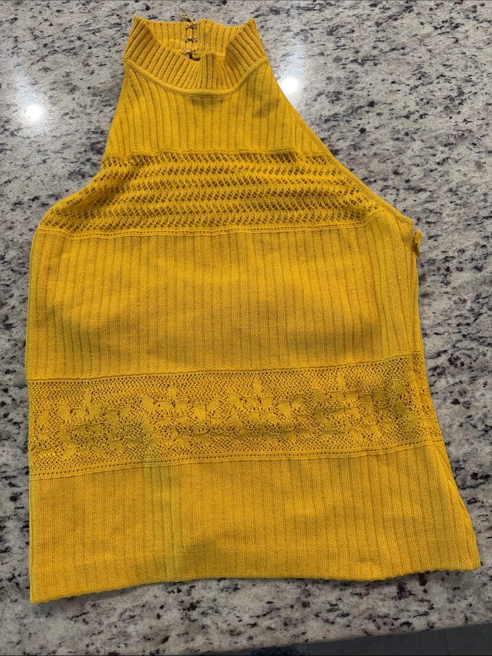 ST. JOHN Yellow Knit Halter Sweater Tank